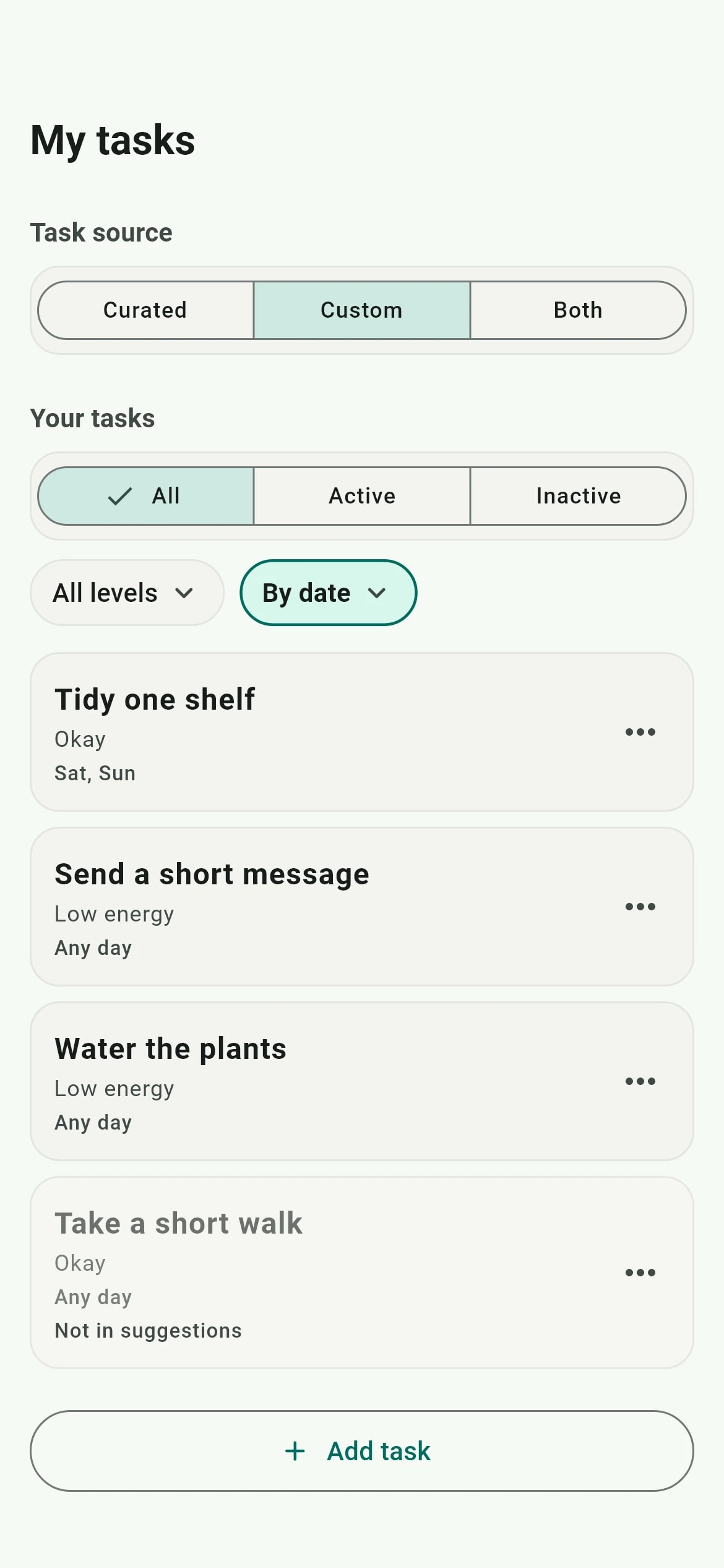 Lifegame My Tasks screen