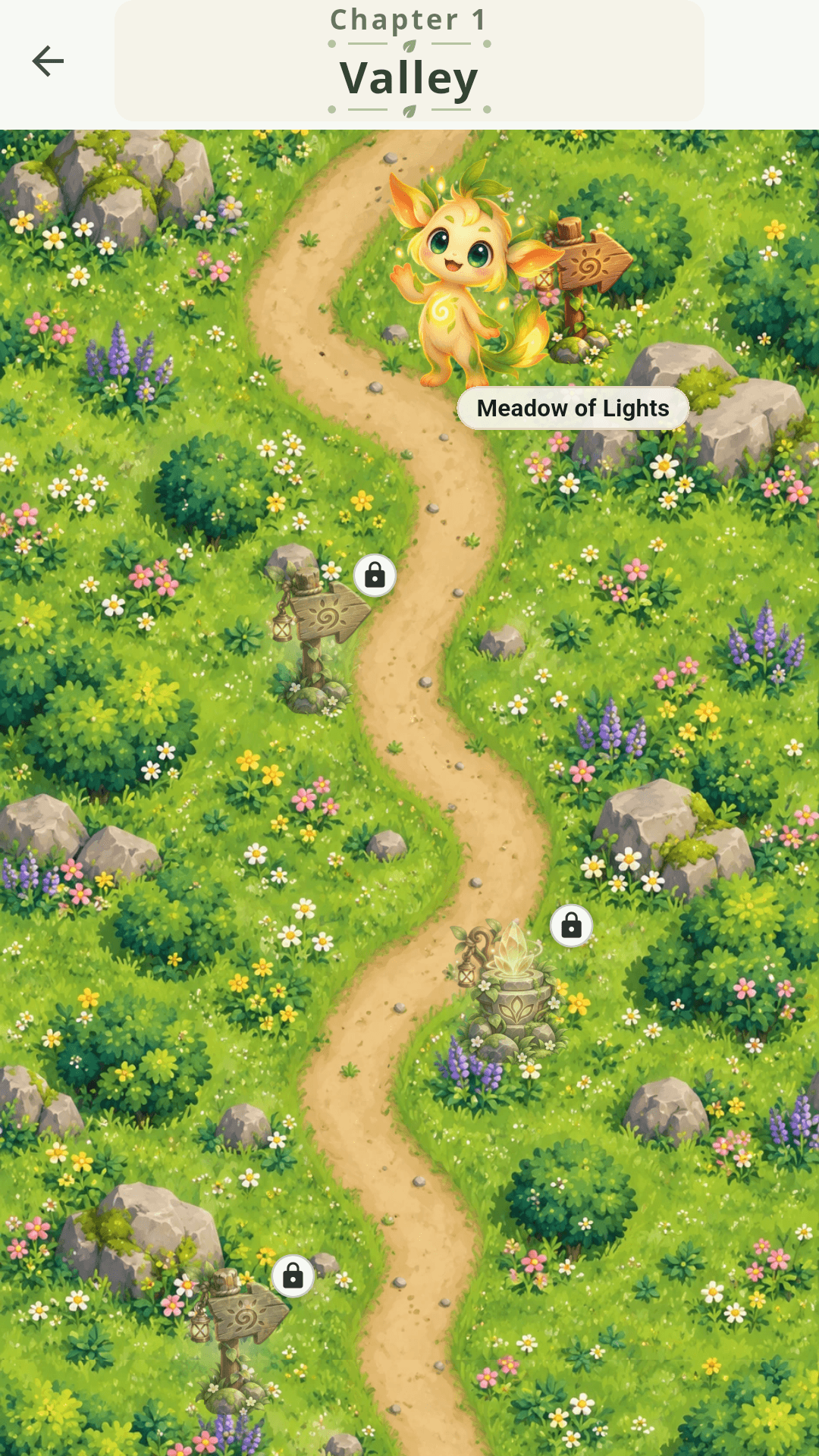 Lumi's adventure map with an open location and upcoming challenges
